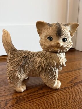 Vintage 1960 Edward Mobley Cat Rubber Toy Gray Long Haired Eyes Open Close